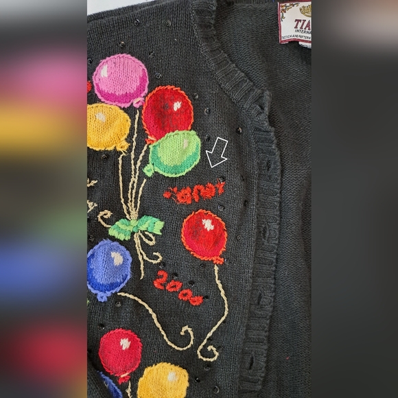 TIARA INTERNATIONAL Vintage 1999 Happy New Year 2000 Millennium Cardigan Sweater - Picture 14 of 14